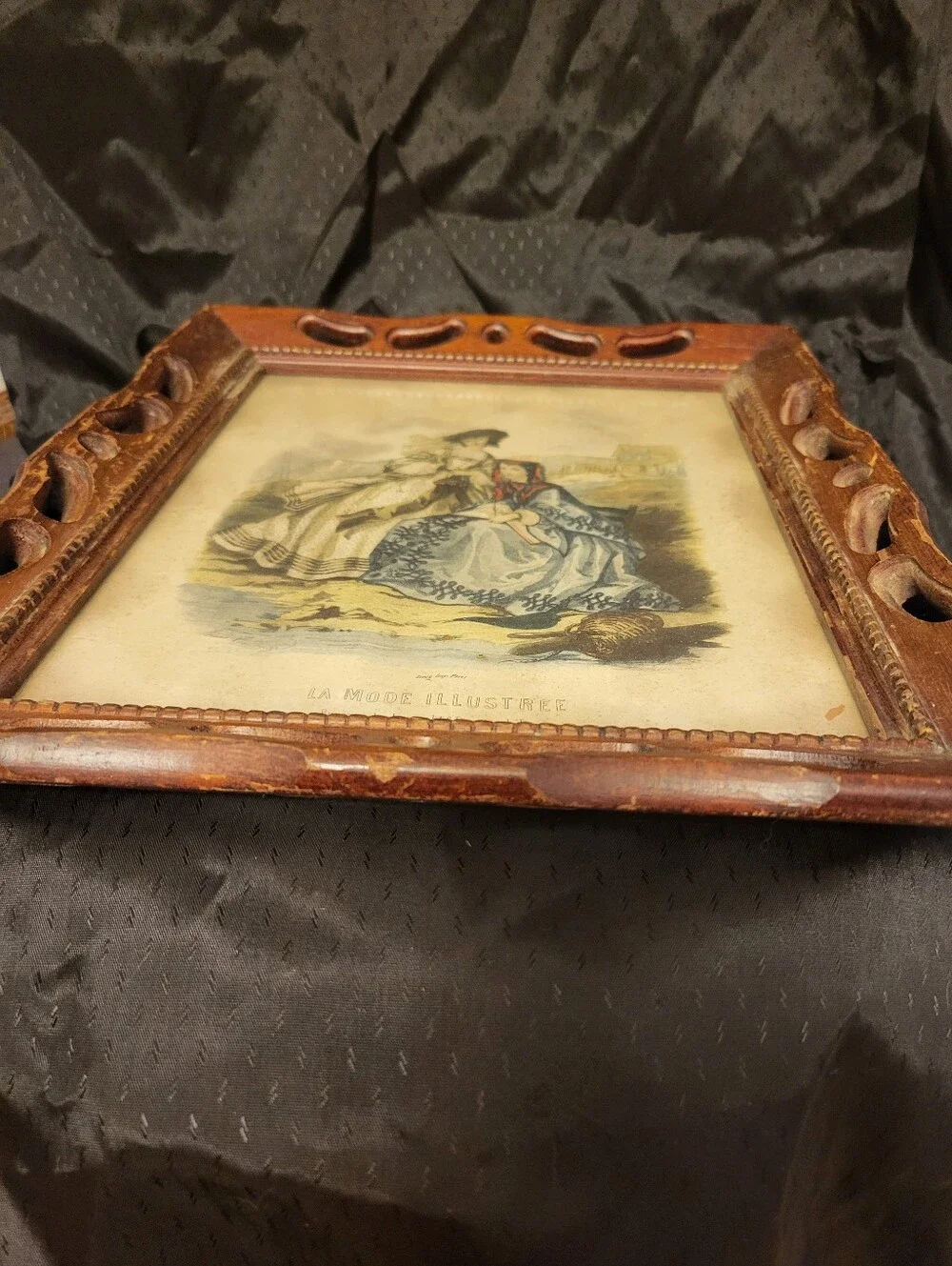 19th Century French La Mode Illustre Print In 13.5 × 11.5 Inch Wood Carved Frame